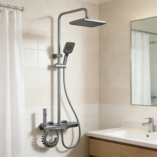 Juego de Ducha Multifuncional Presurizado para el Hogar, Grifo de Ducha para Bañera de Hotel, Sistema de Ducha con Pantalla Digital y Teclas Tipo Piano