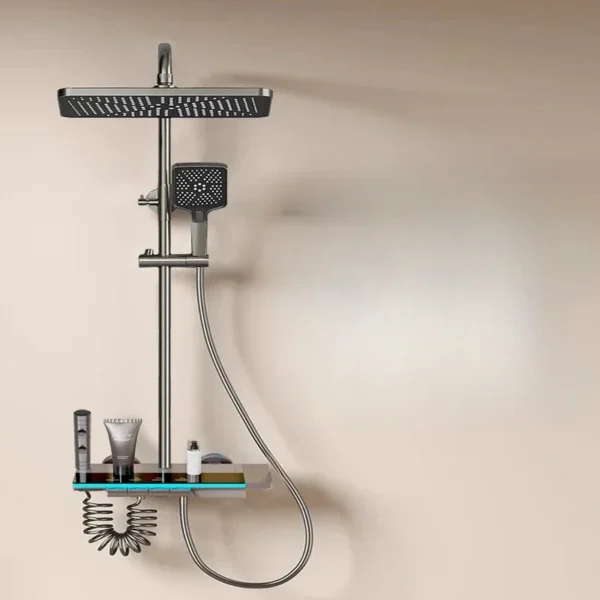 Juego de ducha de baño negro, grifo de cobre montado en la pared, cabezal de ducha elegante y funcional para baños modernos