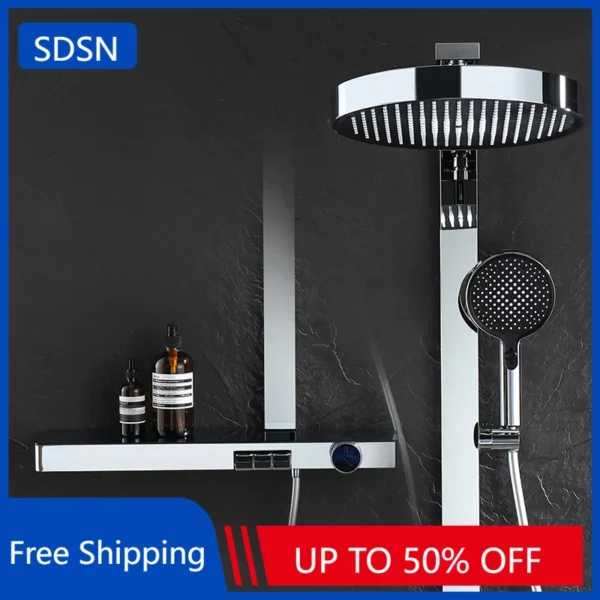 Juego de ducha de baño con Piano Digital cromado, cabezal de ducha de lluvia redondo de 12 pulgadas, Piano de latón frío y caliente, sistema de ducha de baño Digital